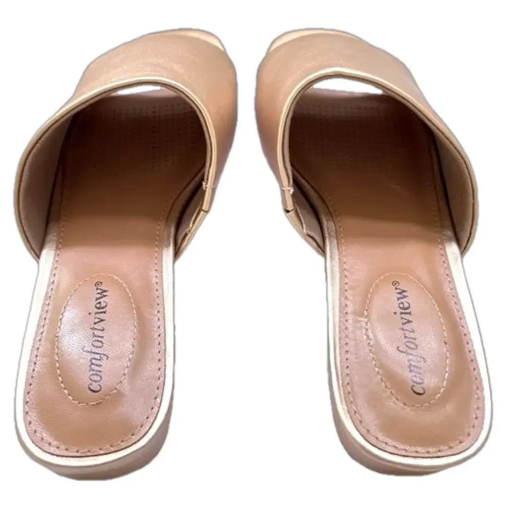 Comfort View Sola Gold Size 9 Mules Slip On Metallic Slides Flats EUC